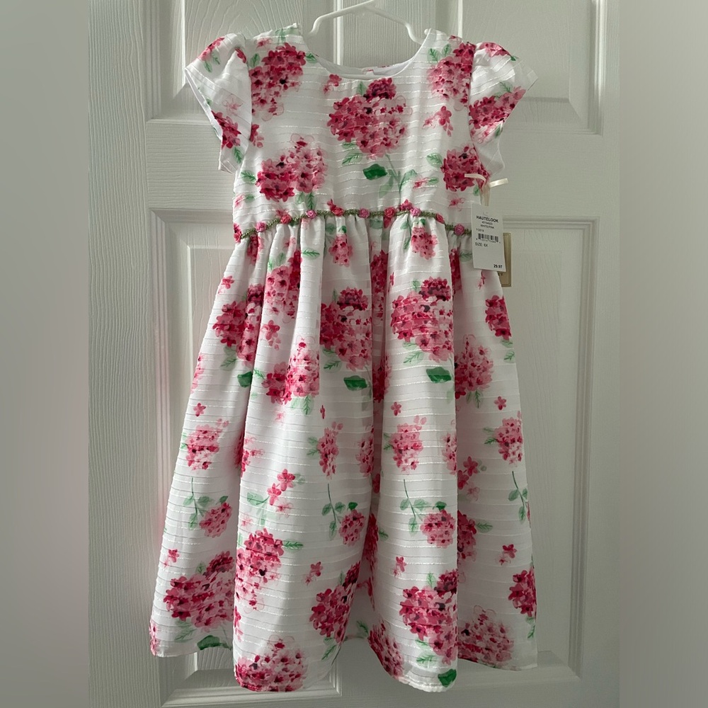 Laura Ashley Girls Floral Dress - White & Pink - Size 6X - NEW with Tags